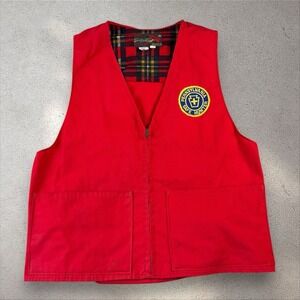 Vintage 60s Duxbak Red Hunting Vest Zip Men's Med Pennsylvania Safe Hunter Patch